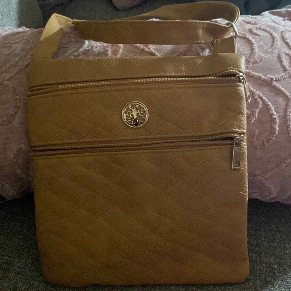 Beige tan vintage cross body boho purse
